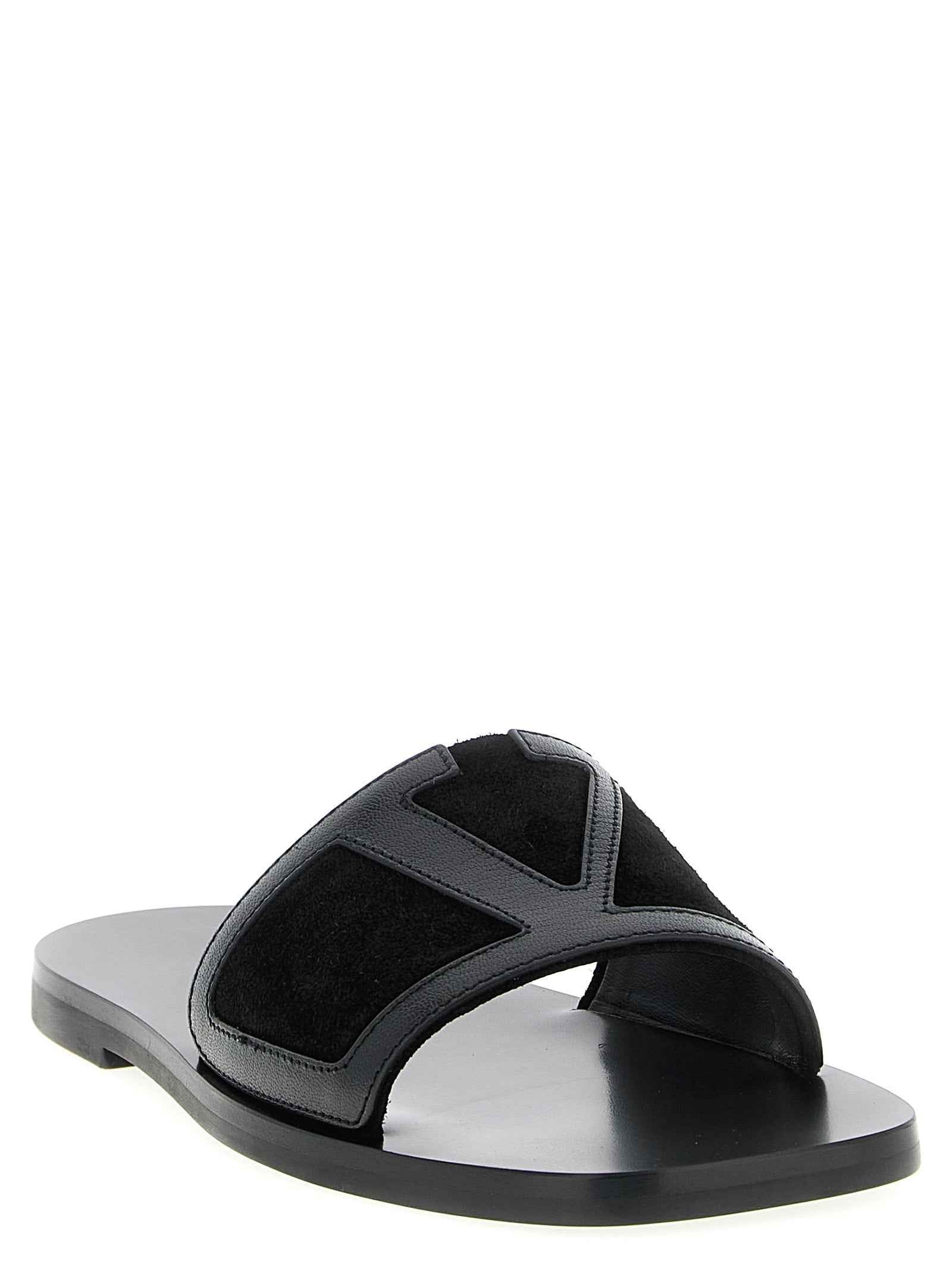 Black Calfskin Slides