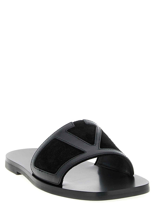 Black Calfskin Slides