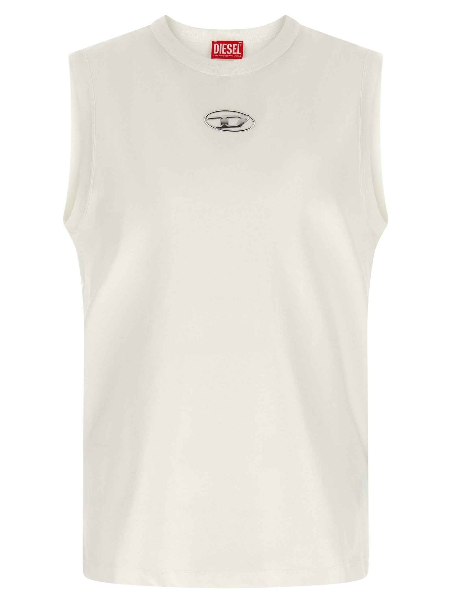 White Cotton Sleeveles T-Shirt