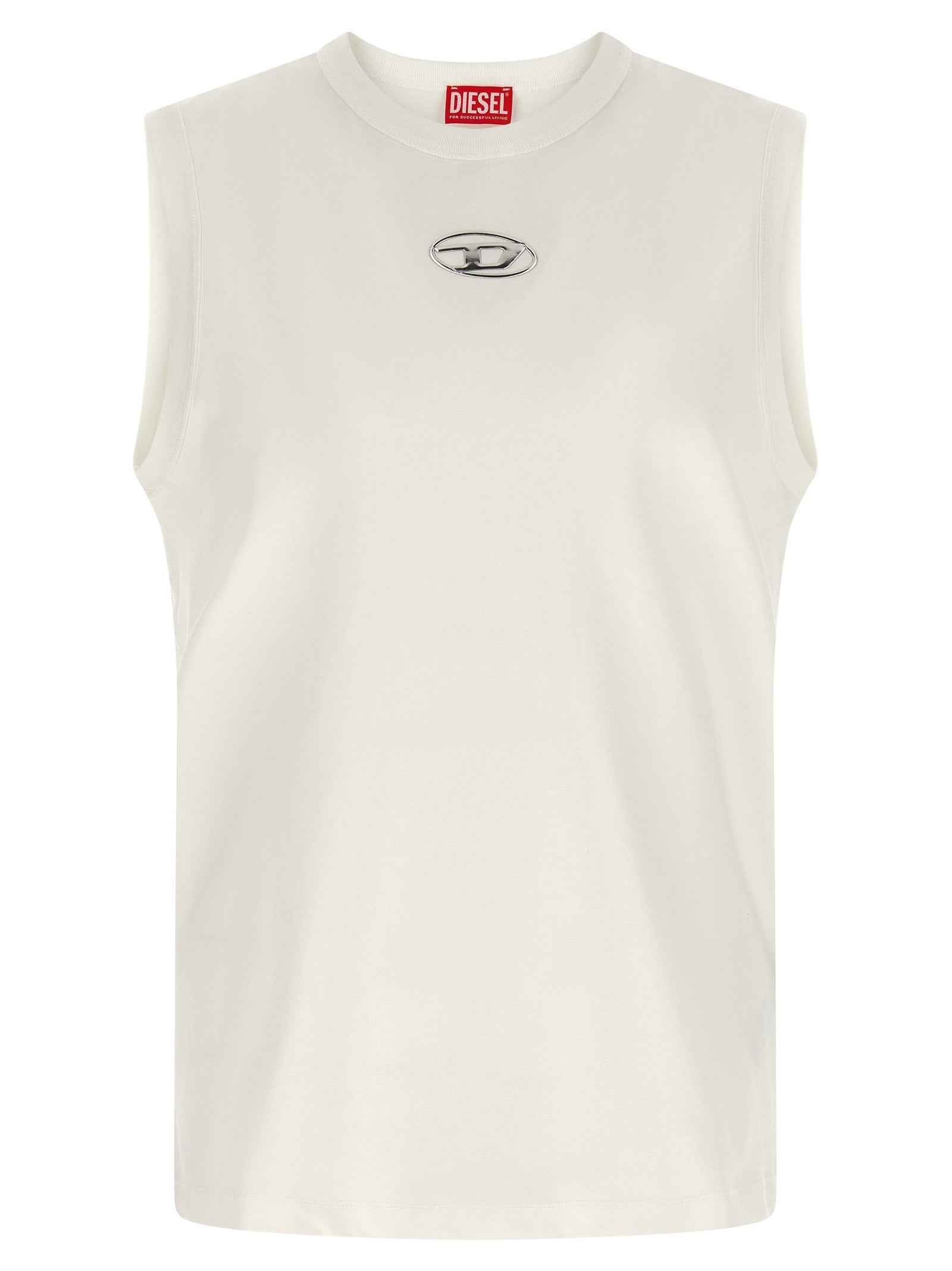 White Cotton Sleeveles T-Shirt