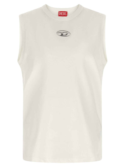 White Cotton Sleeveles T-Shirt