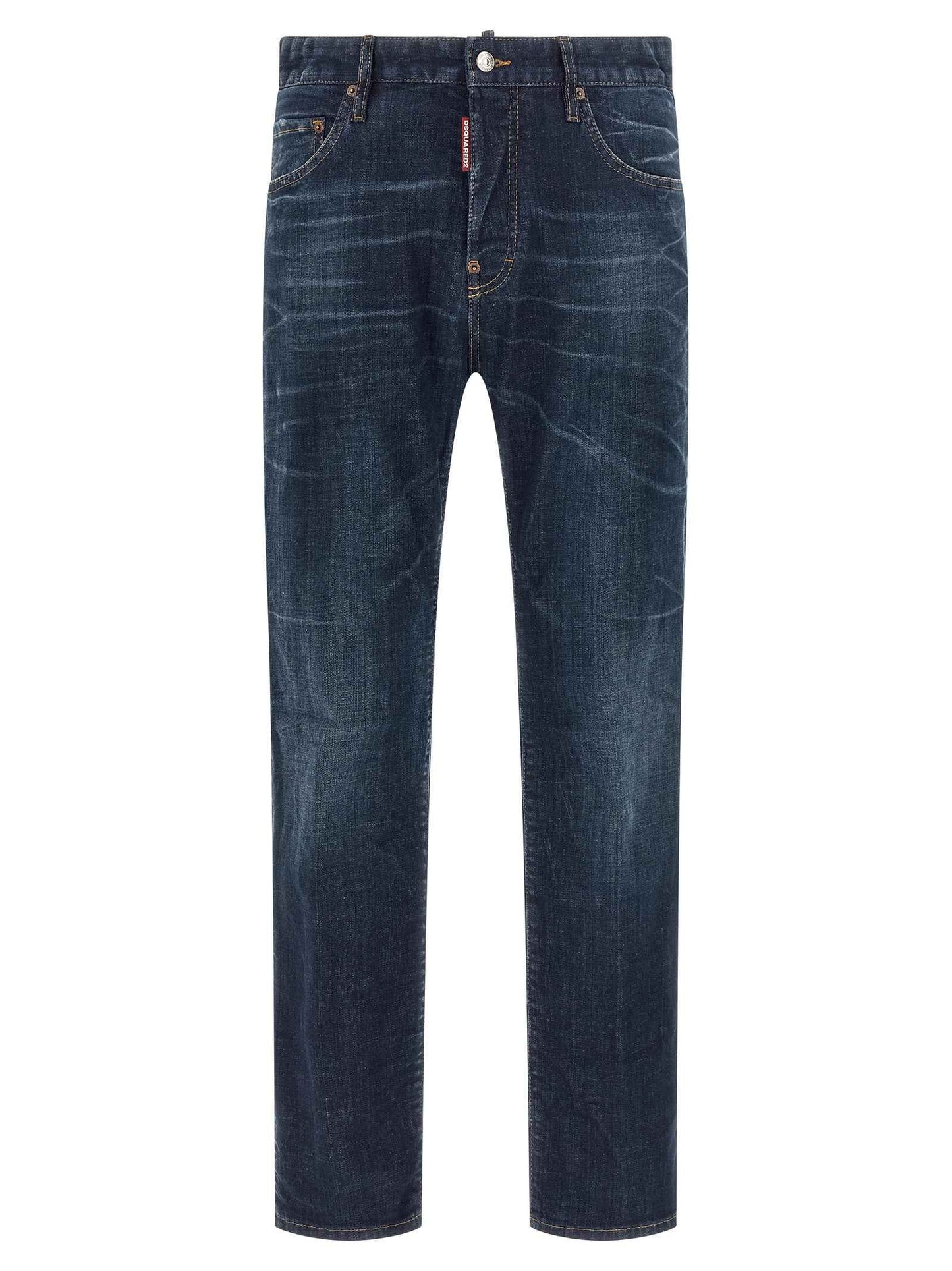 Blue Cotton Straight-Leg Jeans