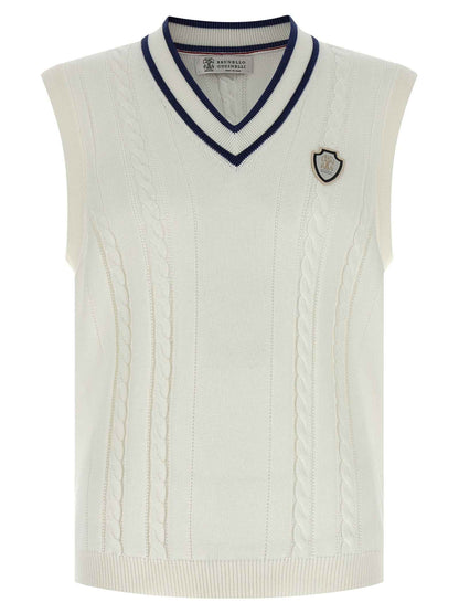 White Cotton Sleeveles Sweater