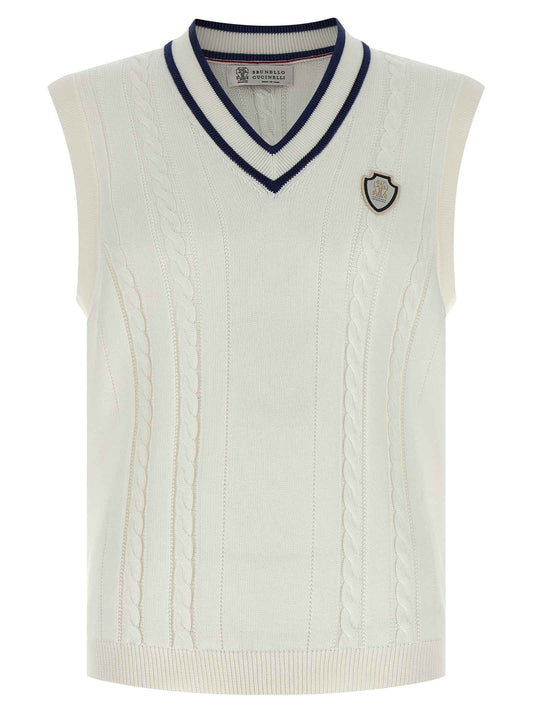 White Cotton Sleeveles Sweater