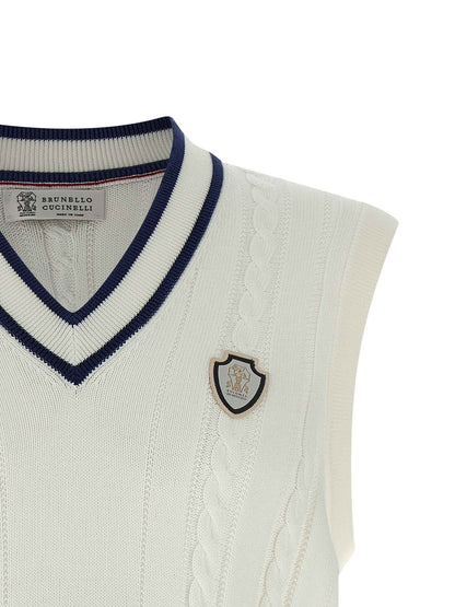 White Cotton Sleeveles Sweater