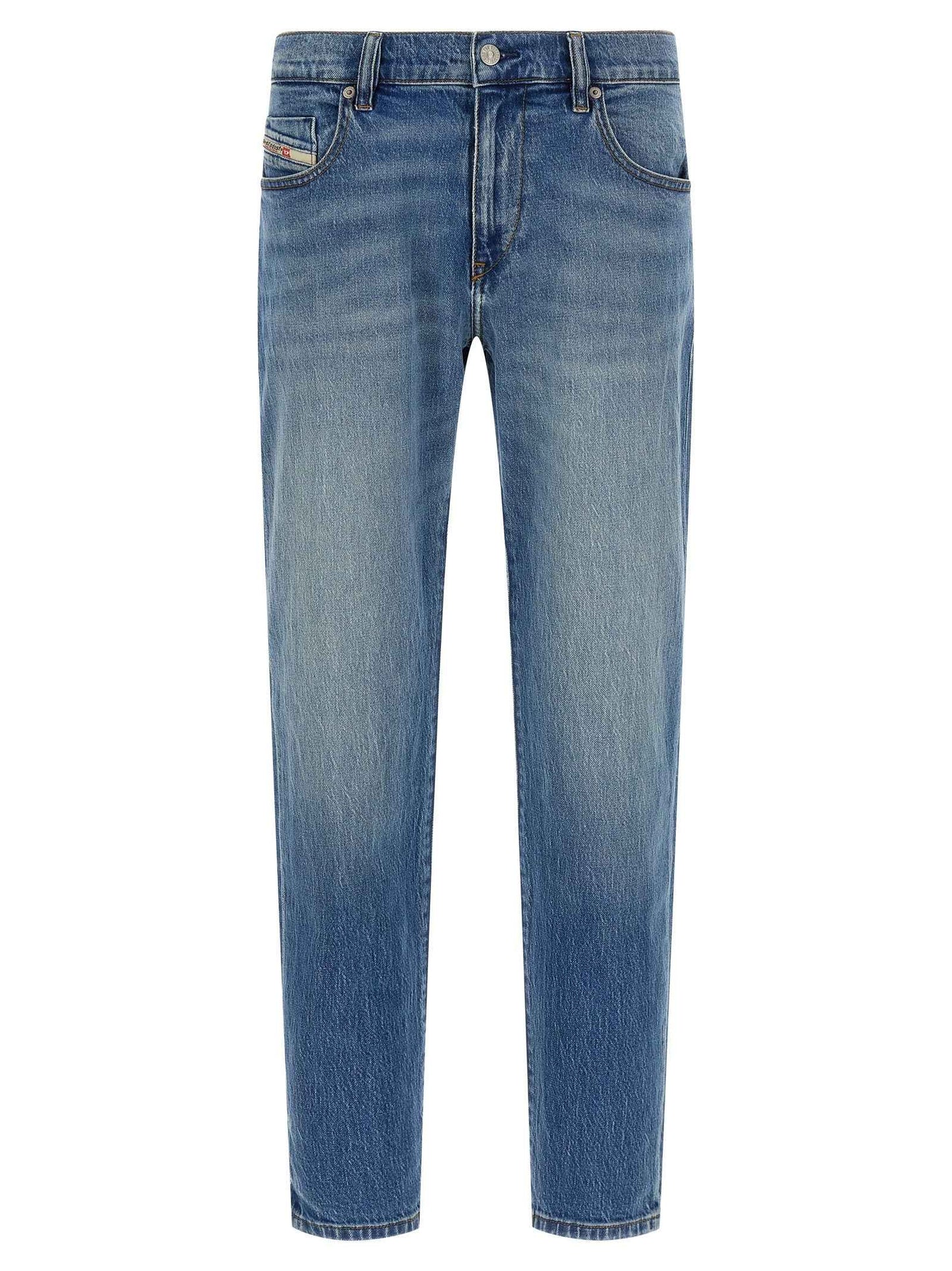 Blue Cotton Straight-Leg Jeans
