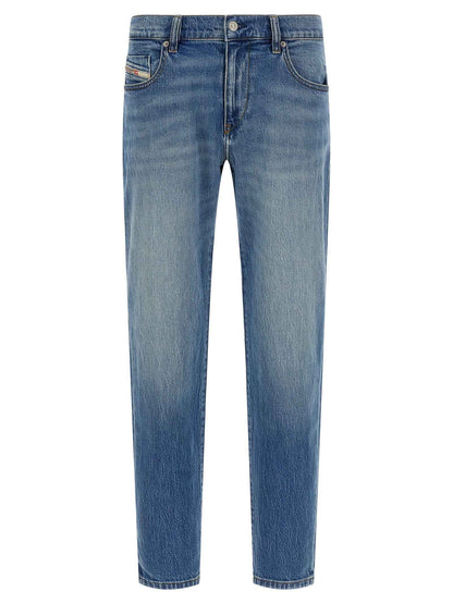 Blue Cotton Straight-Leg Jeans