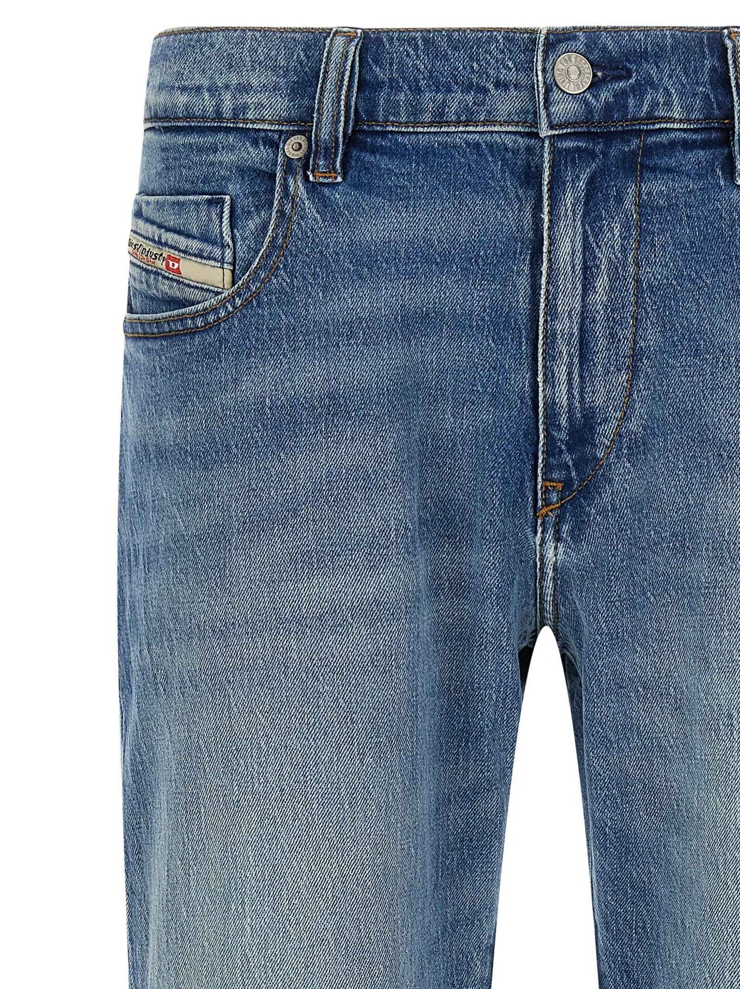 Blue Cotton Straight-Leg Jeans