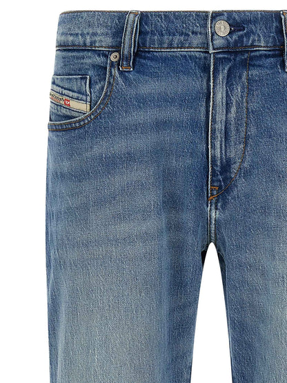 Blue Cotton Straight-Leg Jeans