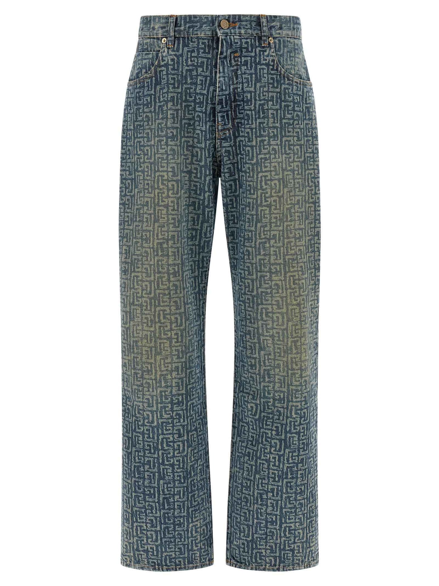 Blue Cotton Straight-Leg Jeans