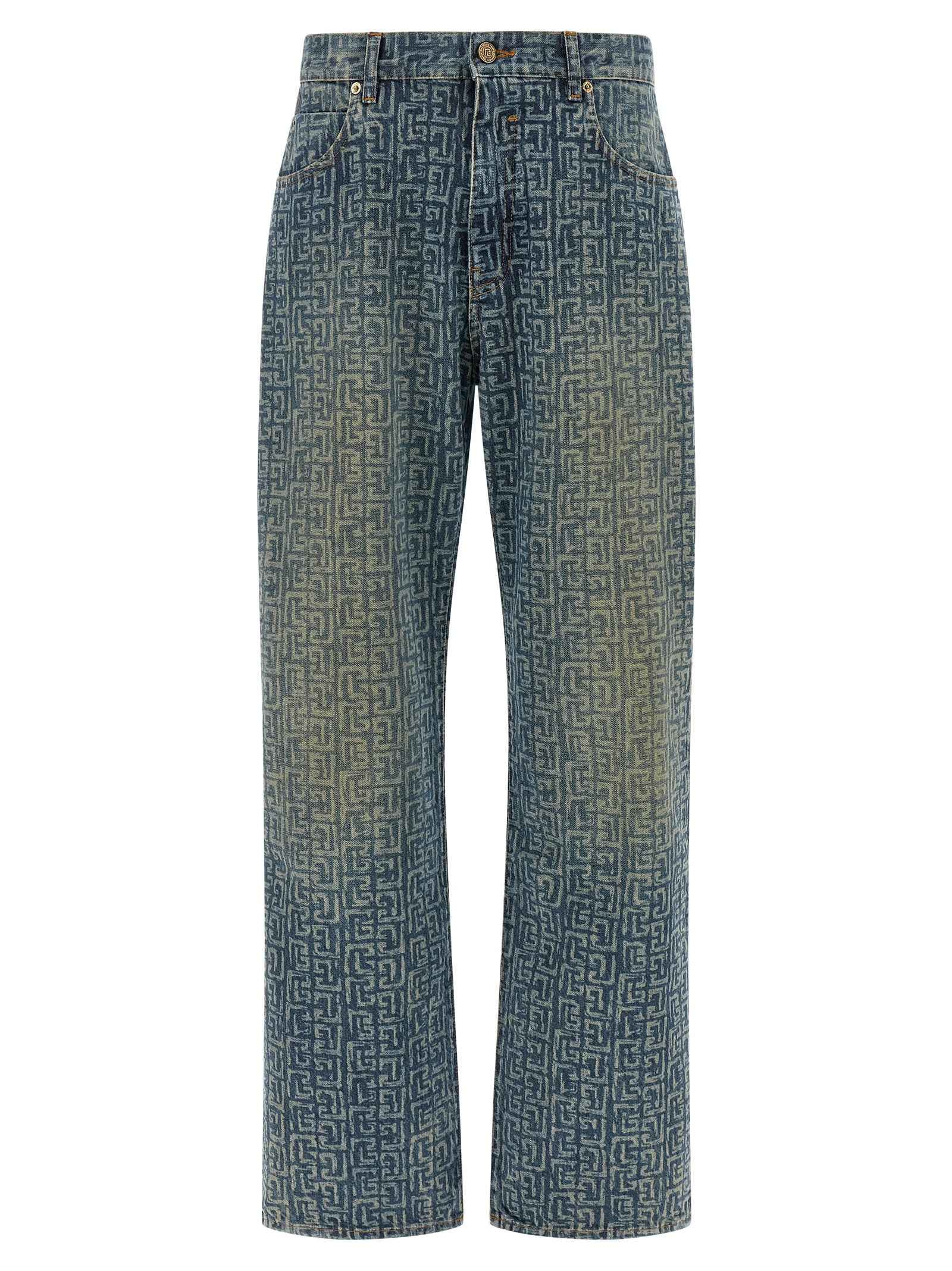 Blue Cotton Straight-Leg Jeans