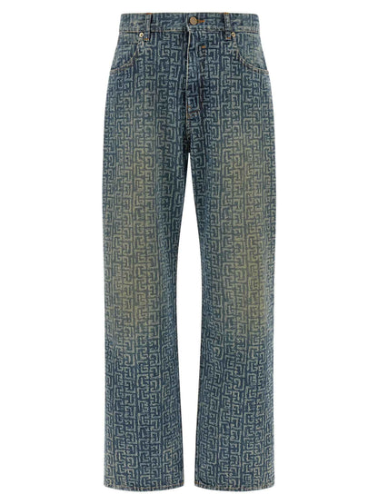 Blue Cotton Straight-Leg Jeans