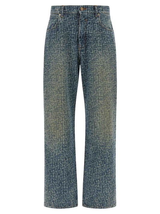 Blue Cotton Straight-Leg Jeans