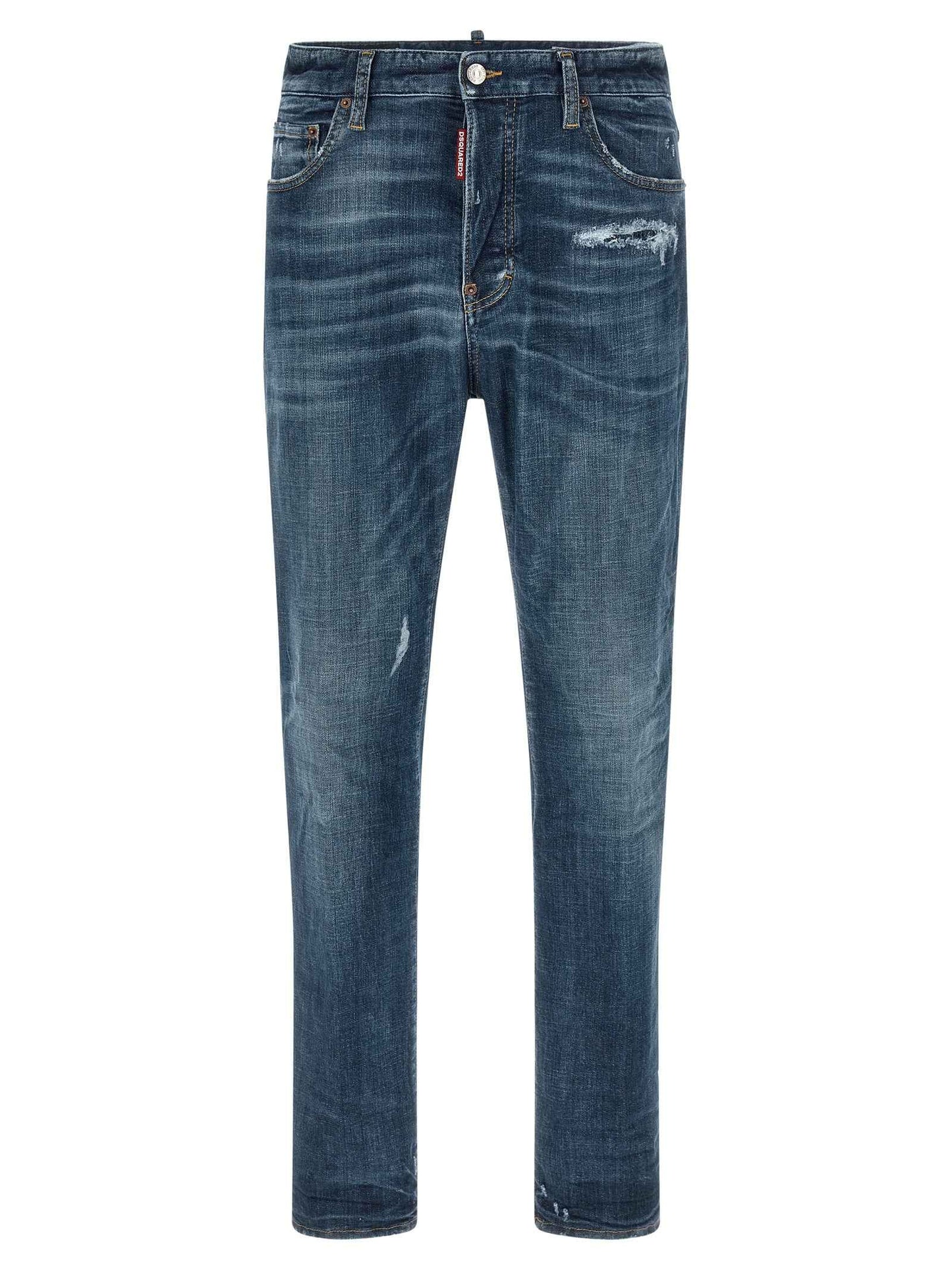 Blue Cotton Straight-Leg Jeans