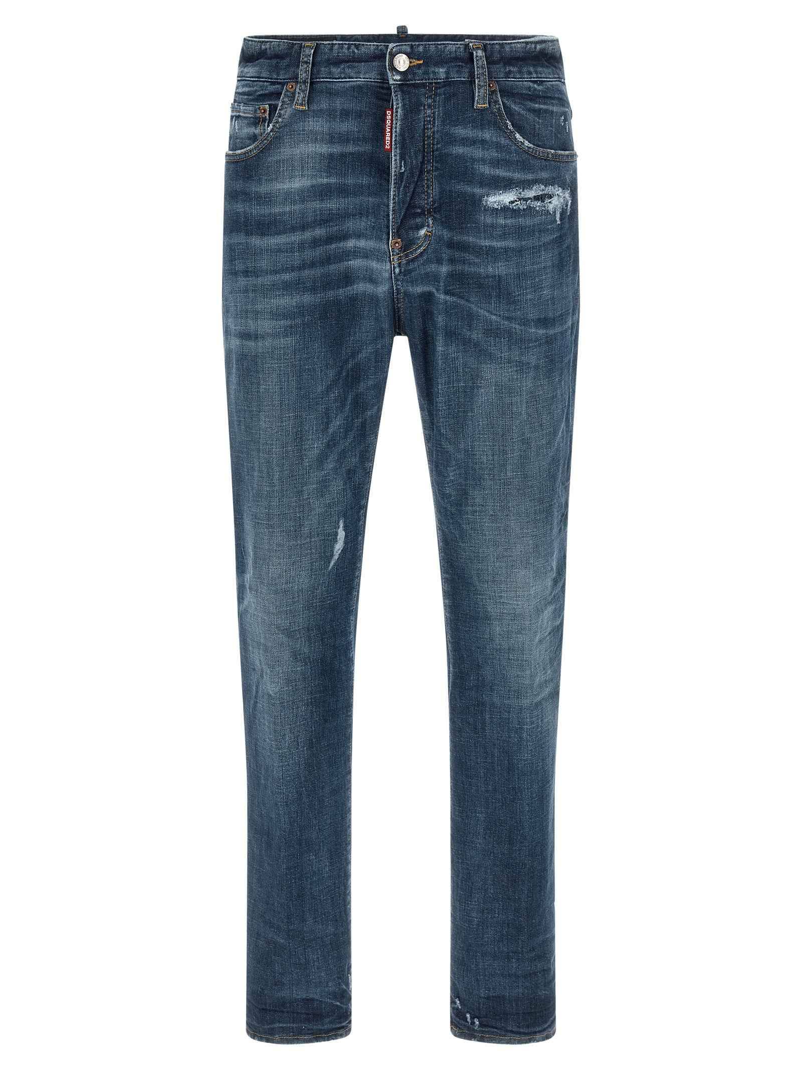 Blue Cotton Straight-Leg Jeans
