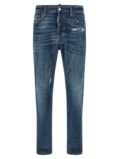 Blue Cotton Straight-Leg Jeans
