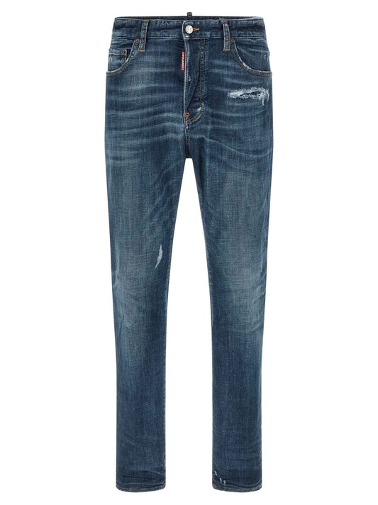 Blue Cotton Straight-Leg Jeans