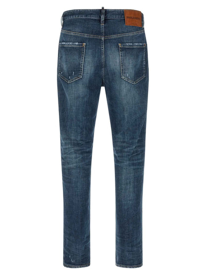Blue Cotton Straight-Leg Jeans