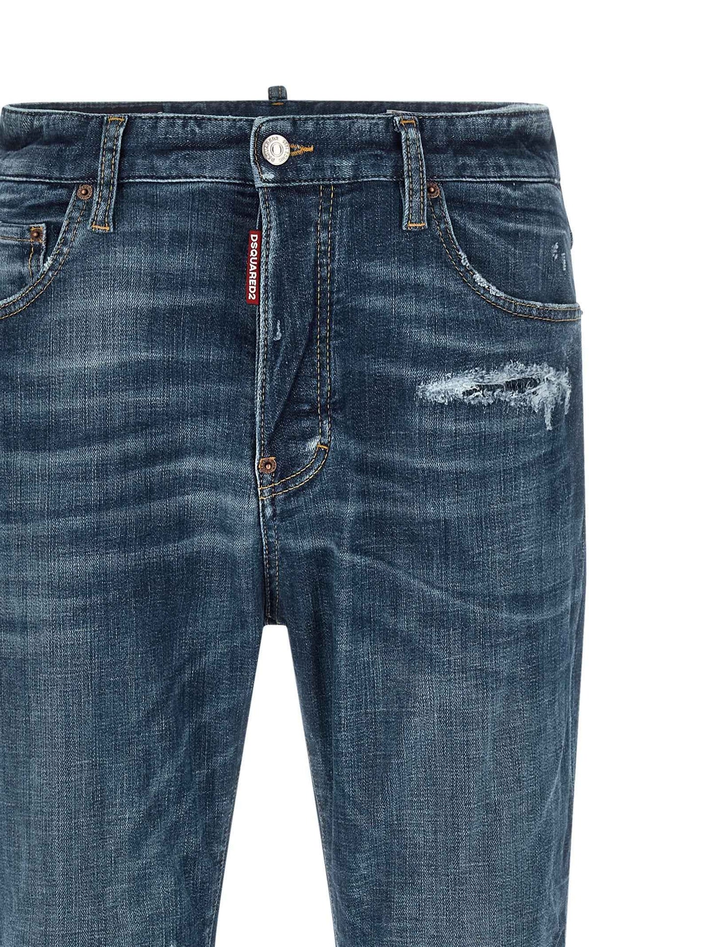 Blue Cotton Straight-Leg Jeans