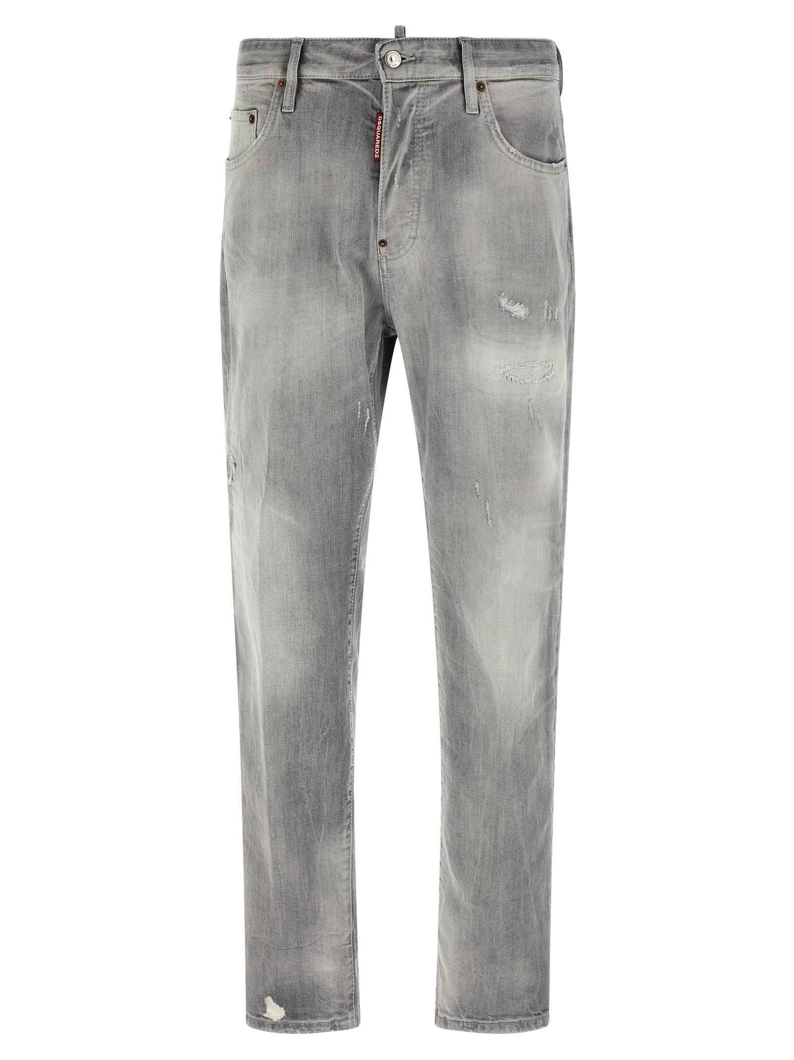 Gray Cotton Straight-Leg Jeans