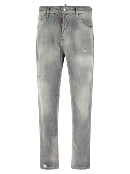 Gray Cotton Straight-Leg Jeans