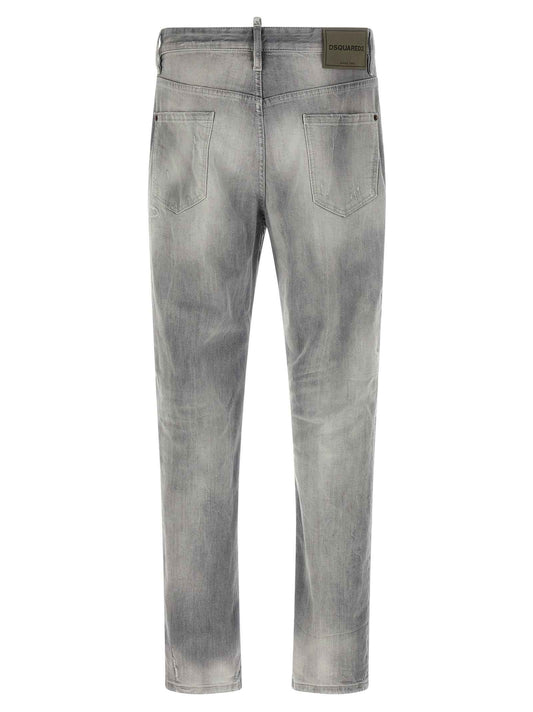 Gray Cotton Straight-Leg Jeans