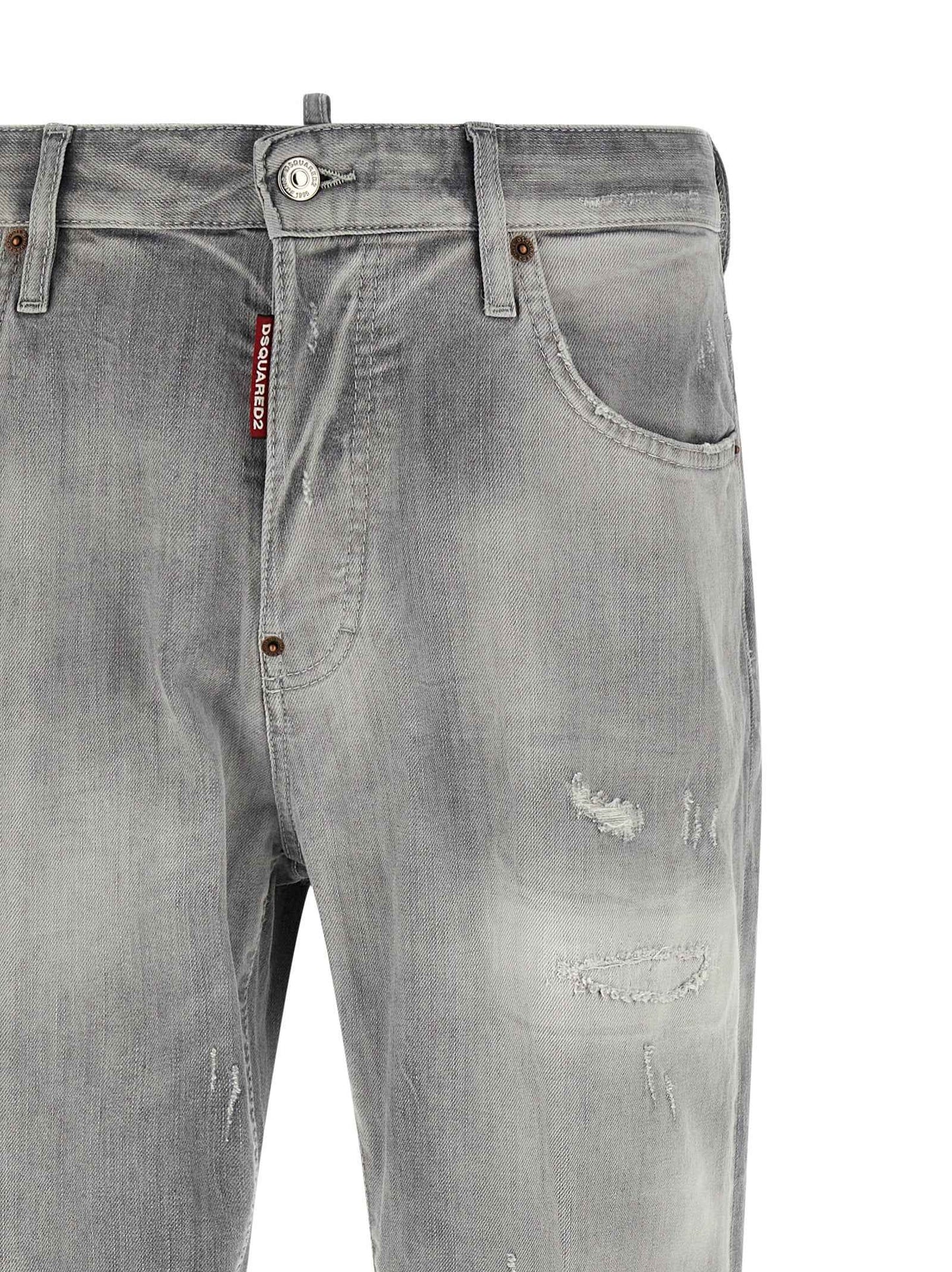 Gray Cotton Straight-Leg Jeans