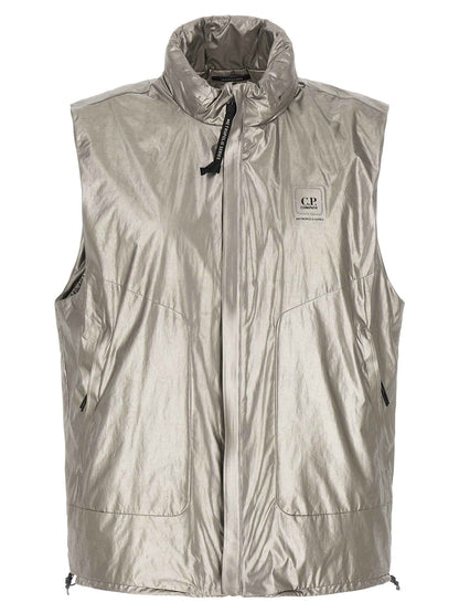 Silver Polyester Sleeveless Jacket