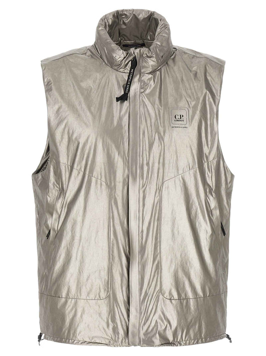 Silver Polyester Sleeveless Jacket