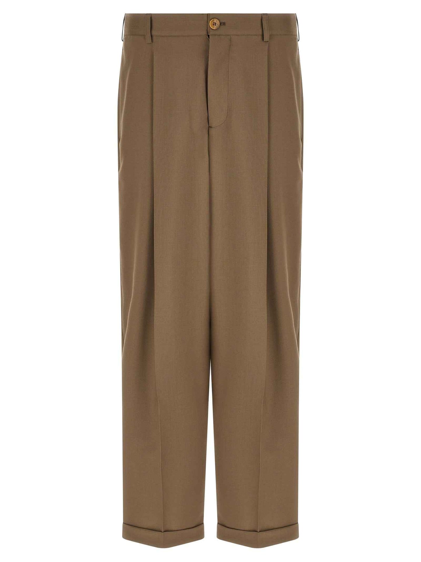 Beige Virgin Wool Casual Pants