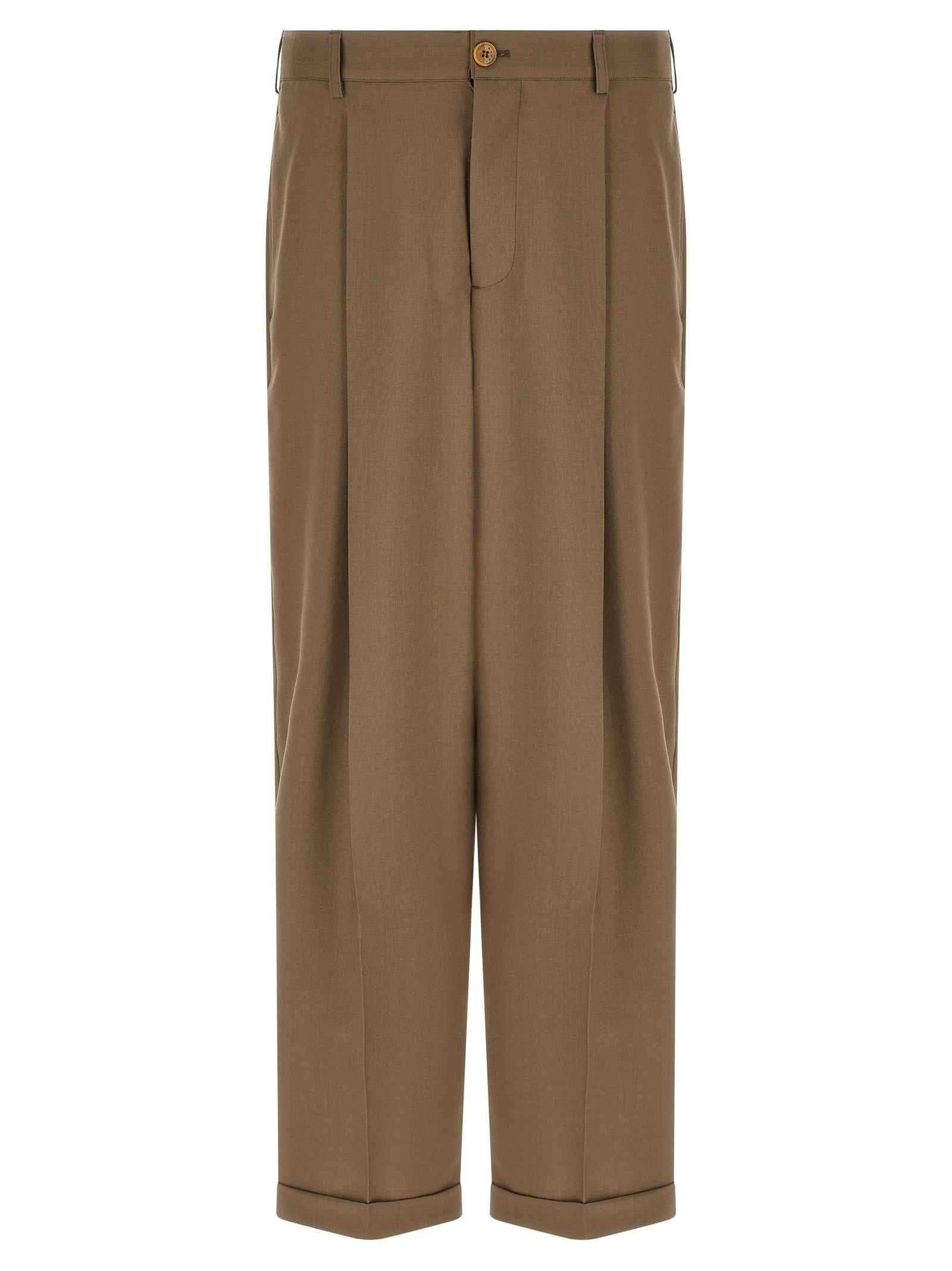 Beige Virgin Wool Casual Pants