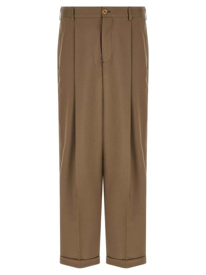 Beige Virgin Wool Casual Pants