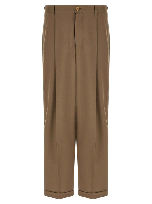 Beige Virgin Wool Casual Pants