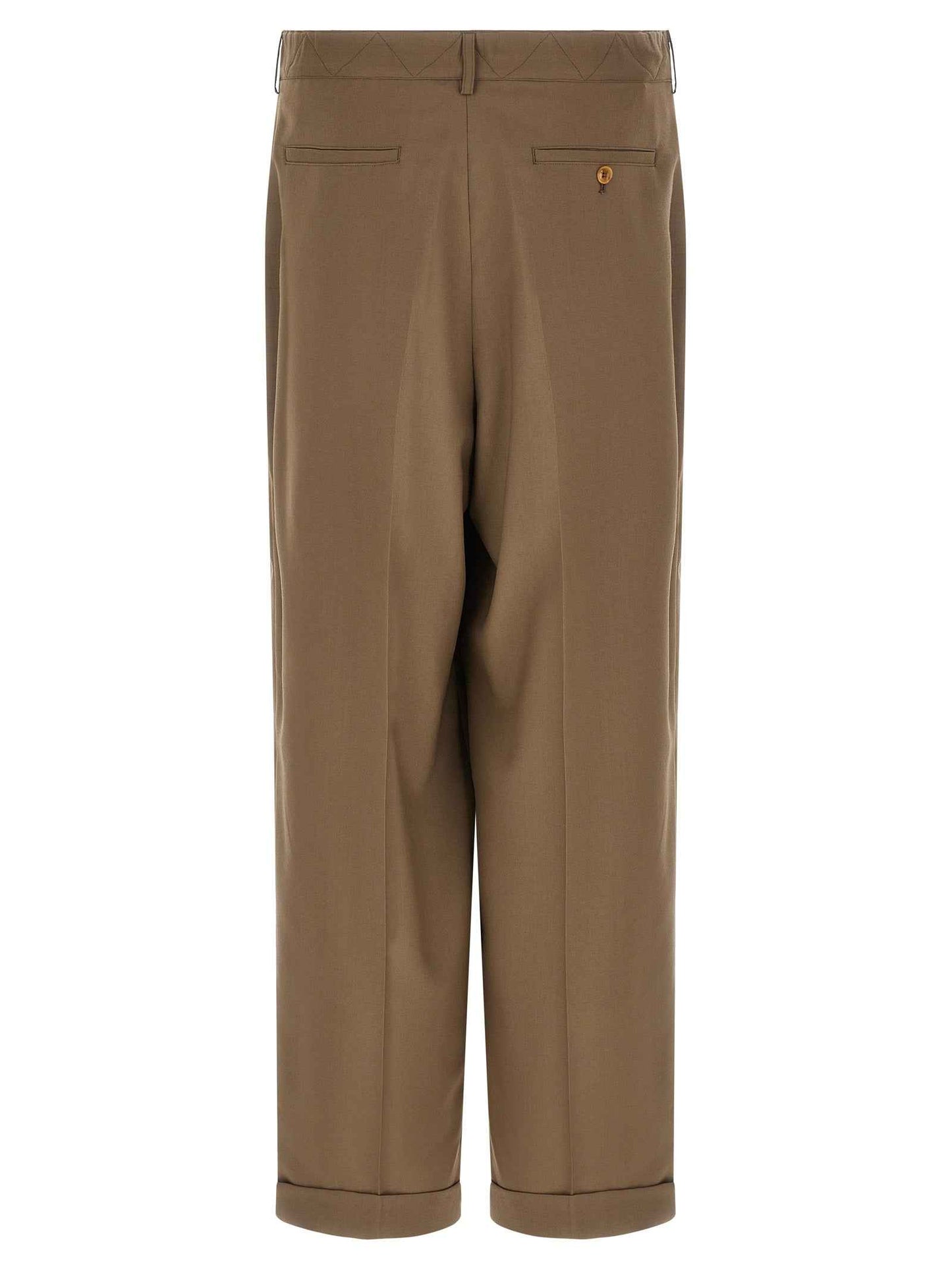 Beige Virgin Wool Casual Pants