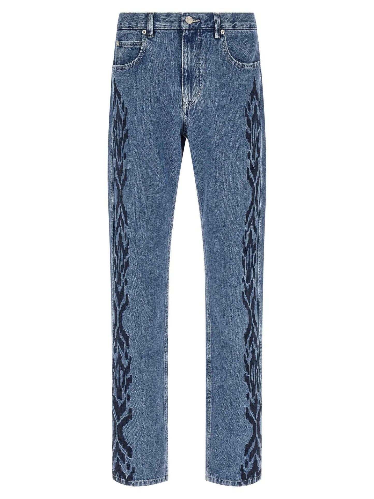 Blue Cotton Straight-Leg Jeans