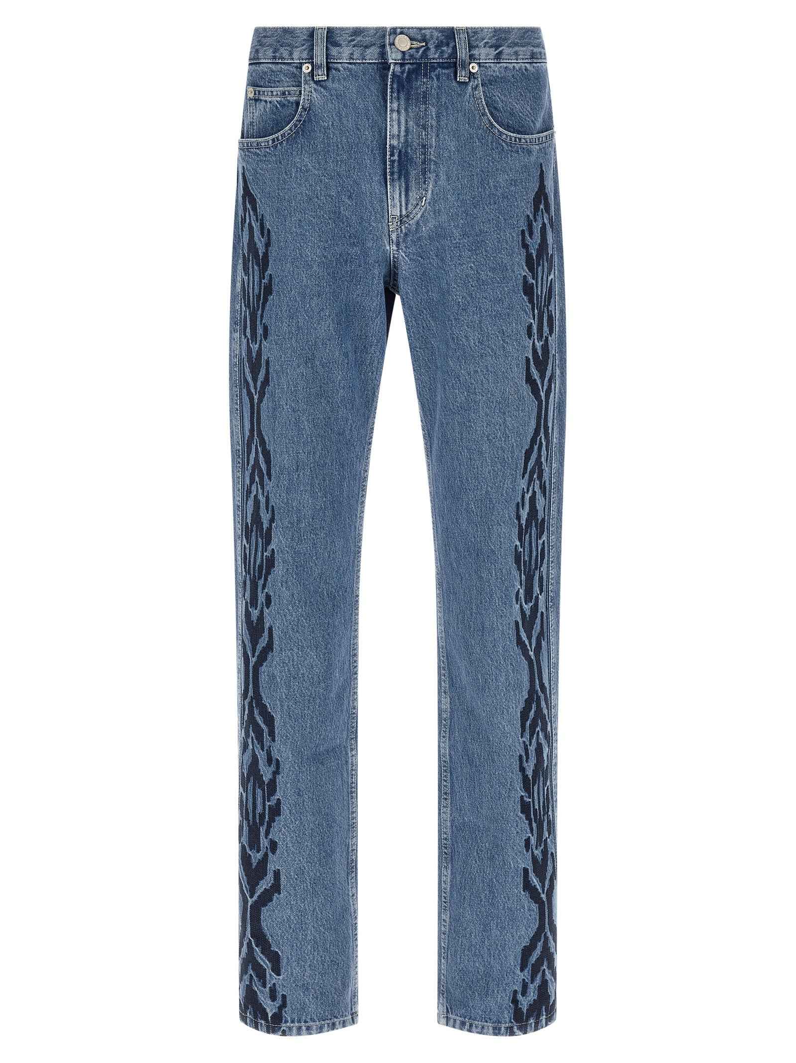 Blue Cotton Straight-Leg Jeans