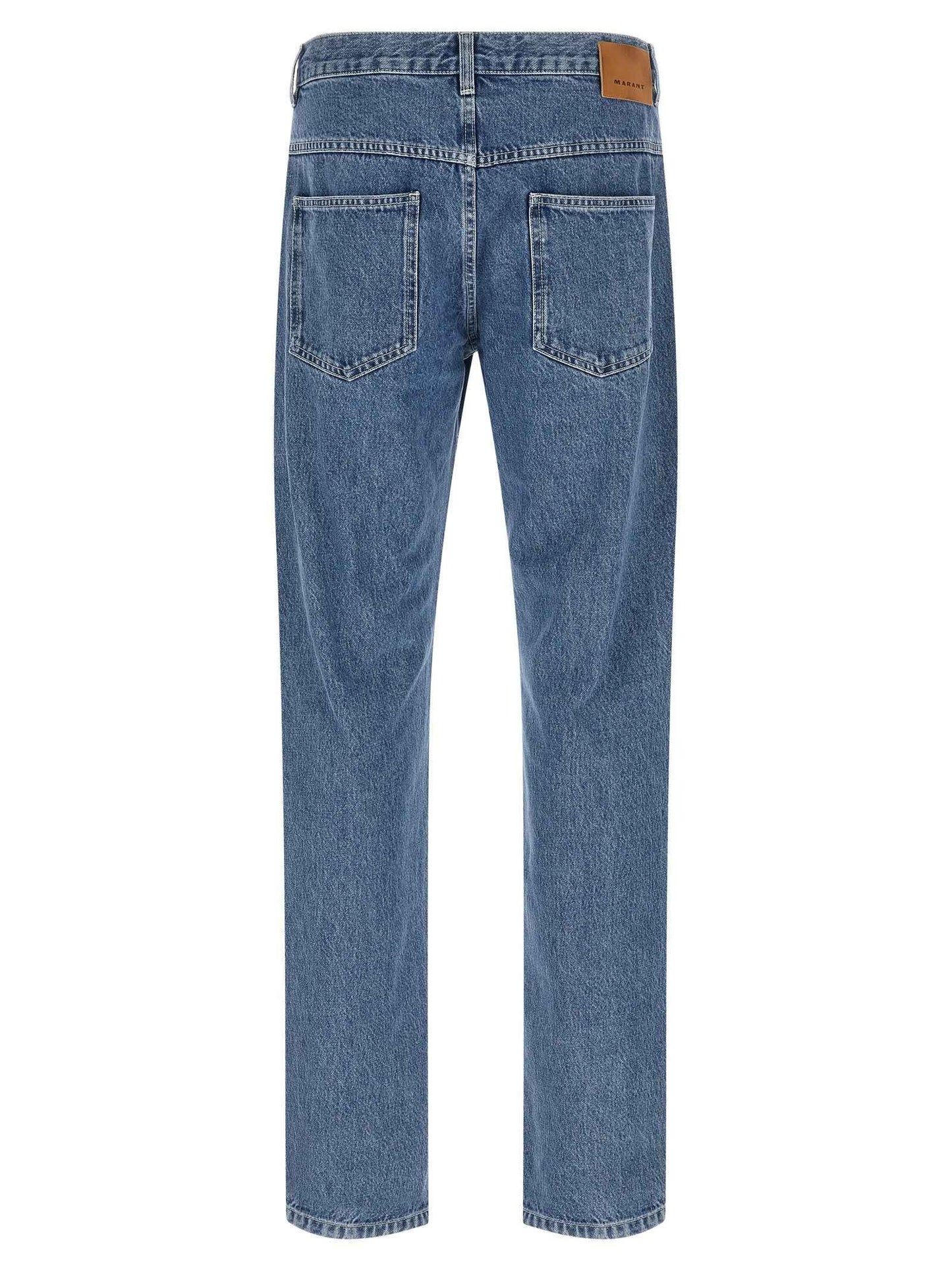 Blue Cotton Straight-Leg Jeans