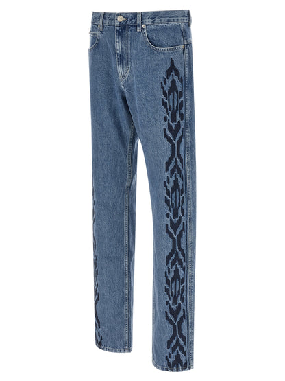 Blue Cotton Straight-Leg Jeans