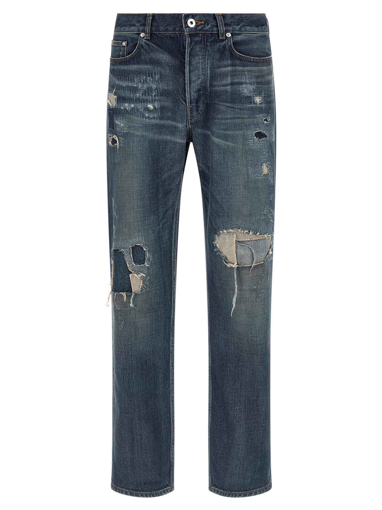 Blue Cotton Straight-Leg Jeans