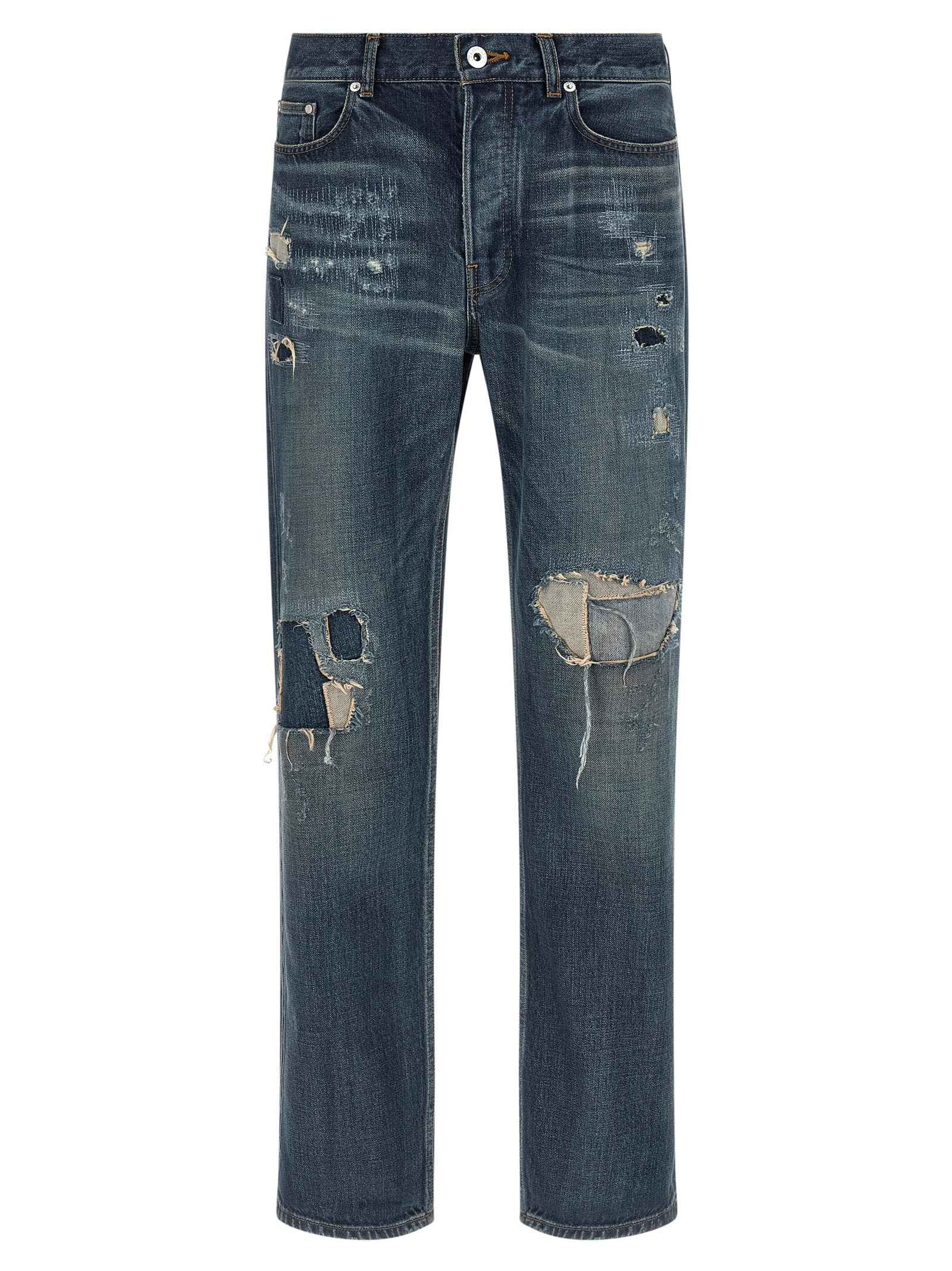 Blue Cotton Straight-Leg Jeans