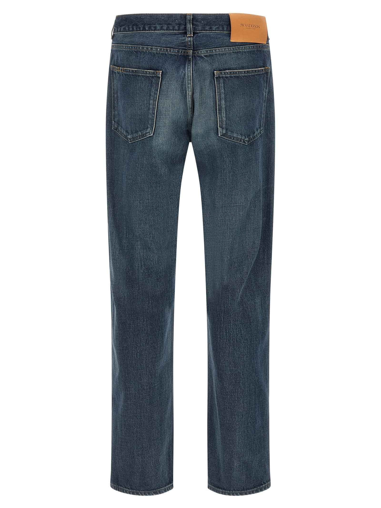 Blue Cotton Straight-Leg Jeans