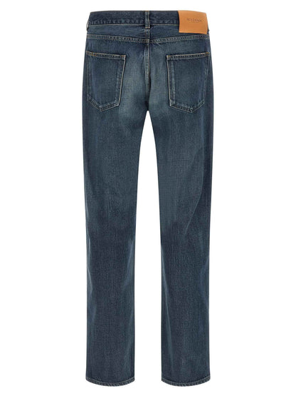 Blue Cotton Straight-Leg Jeans