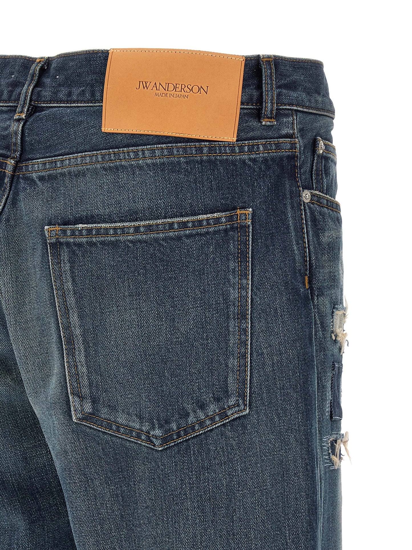 Blue Cotton Straight-Leg Jeans