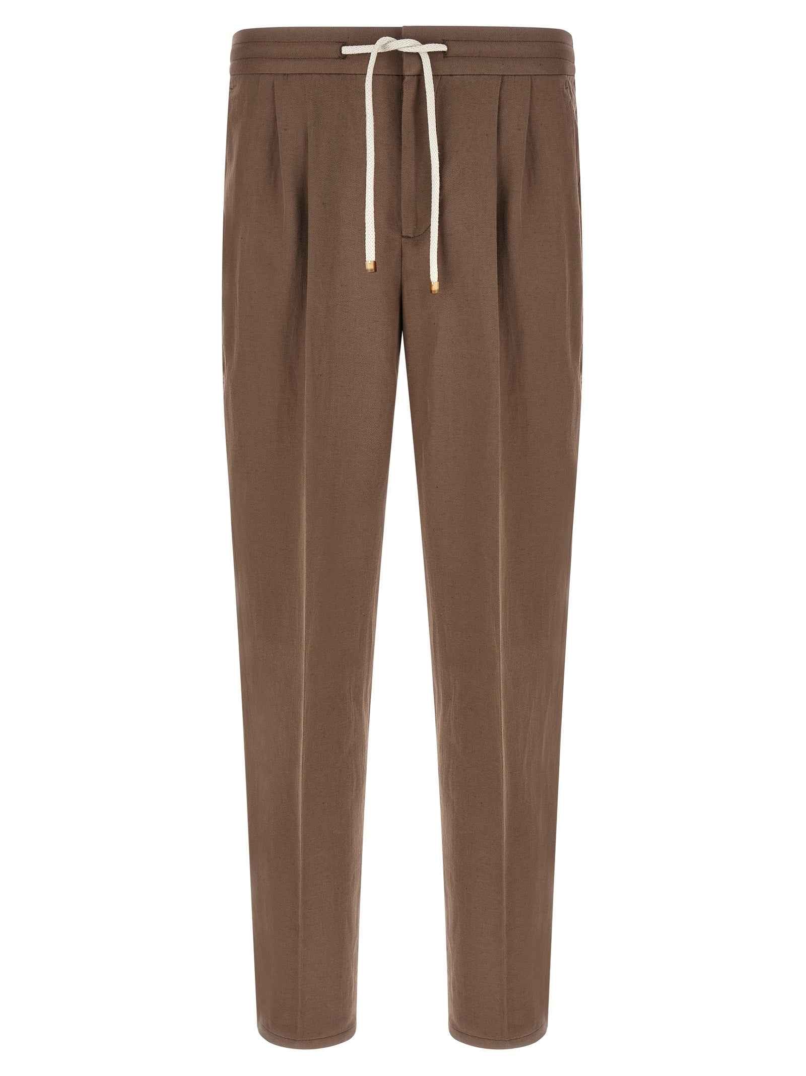 Brown Linen Casual Pants
