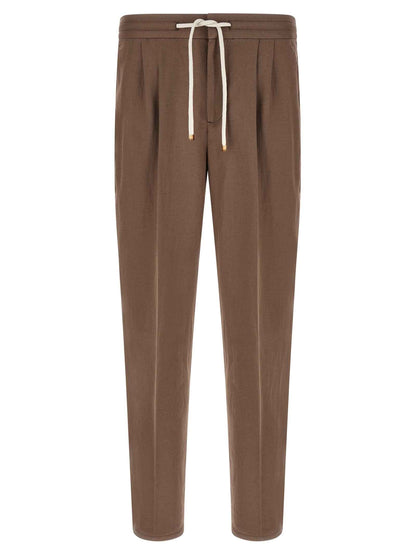 Brown Linen Casual Pants