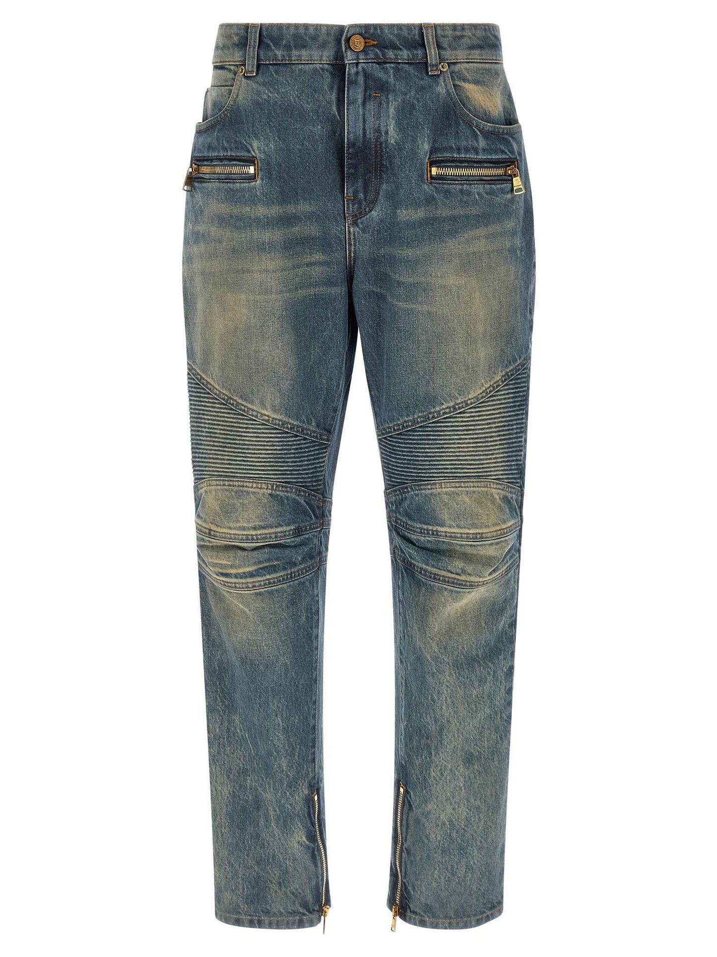 Blue Cotton Straight-Leg Jeans