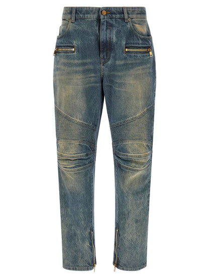 Blue Cotton Straight-Leg Jeans