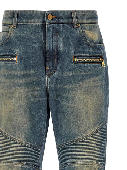 Blue Cotton Straight-Leg Jeans