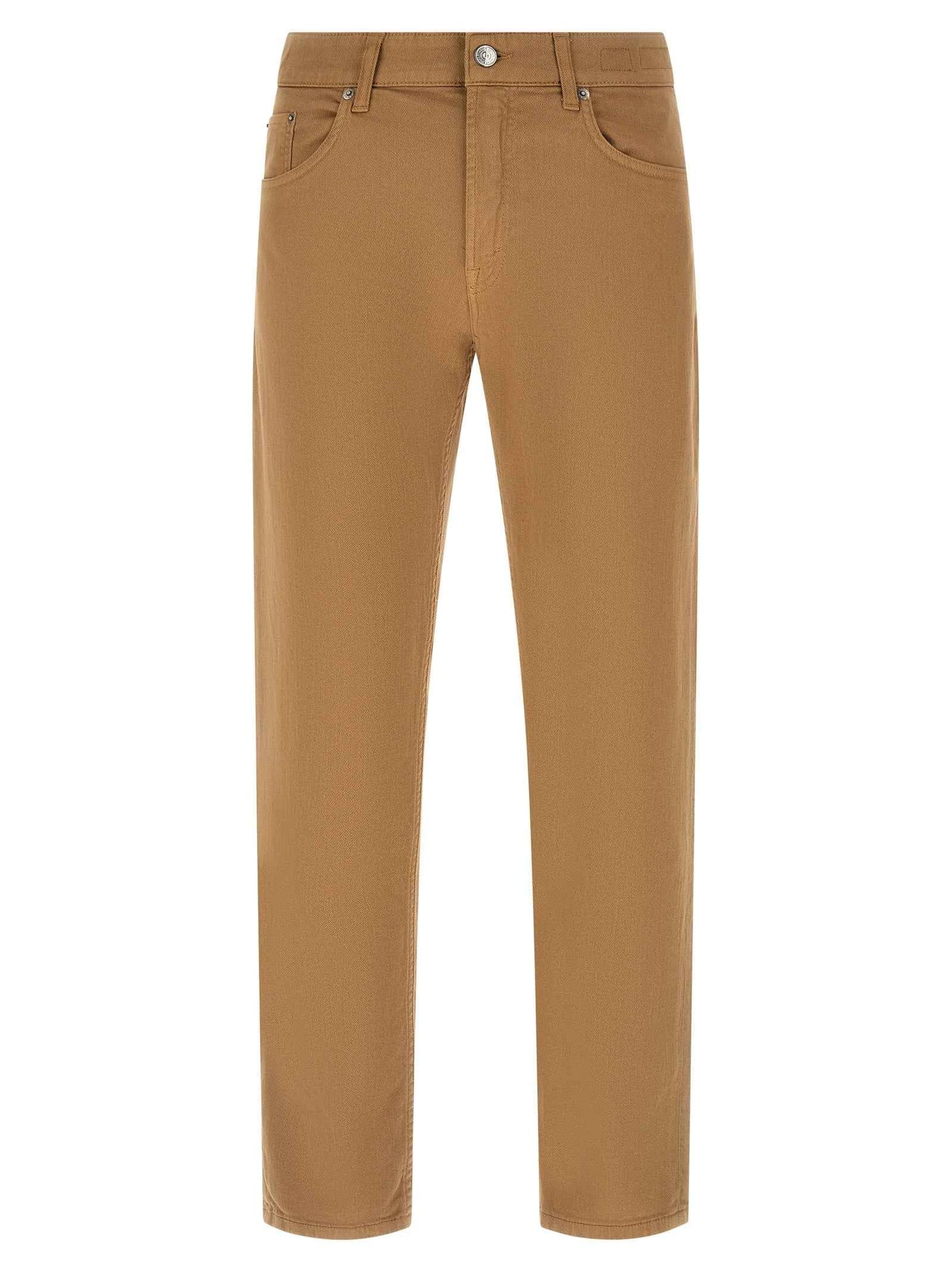Beige Cotton Straight-Leg Jeans