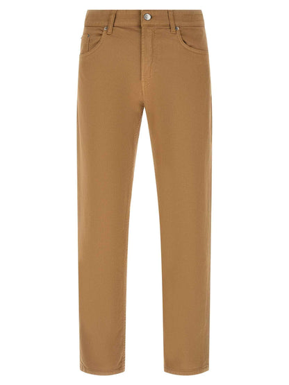 Beige Cotton Straight-Leg Jeans